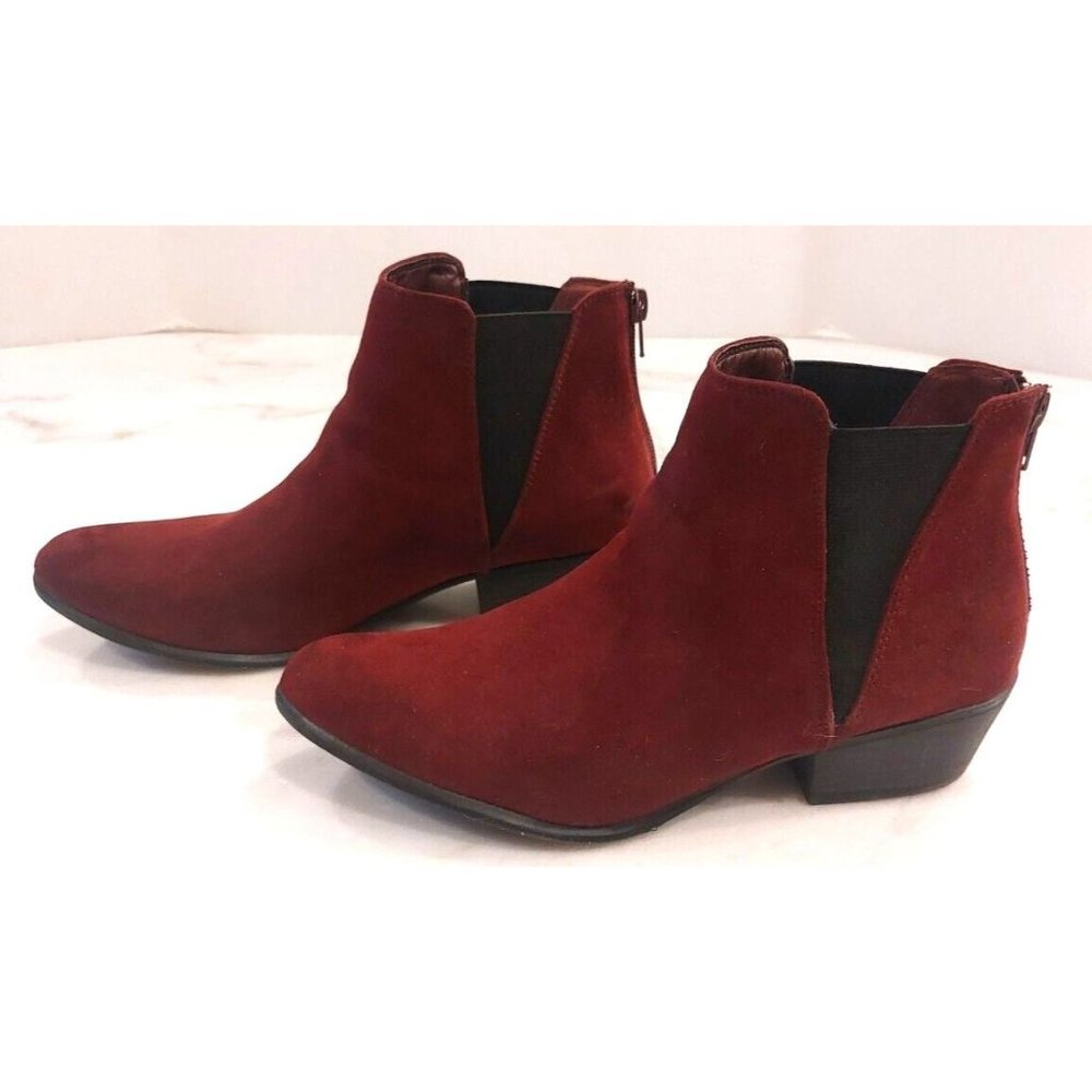 Esprit Women’s Size 8 Ankle Boot Burgundy Suede Zipper- Low Heel‎